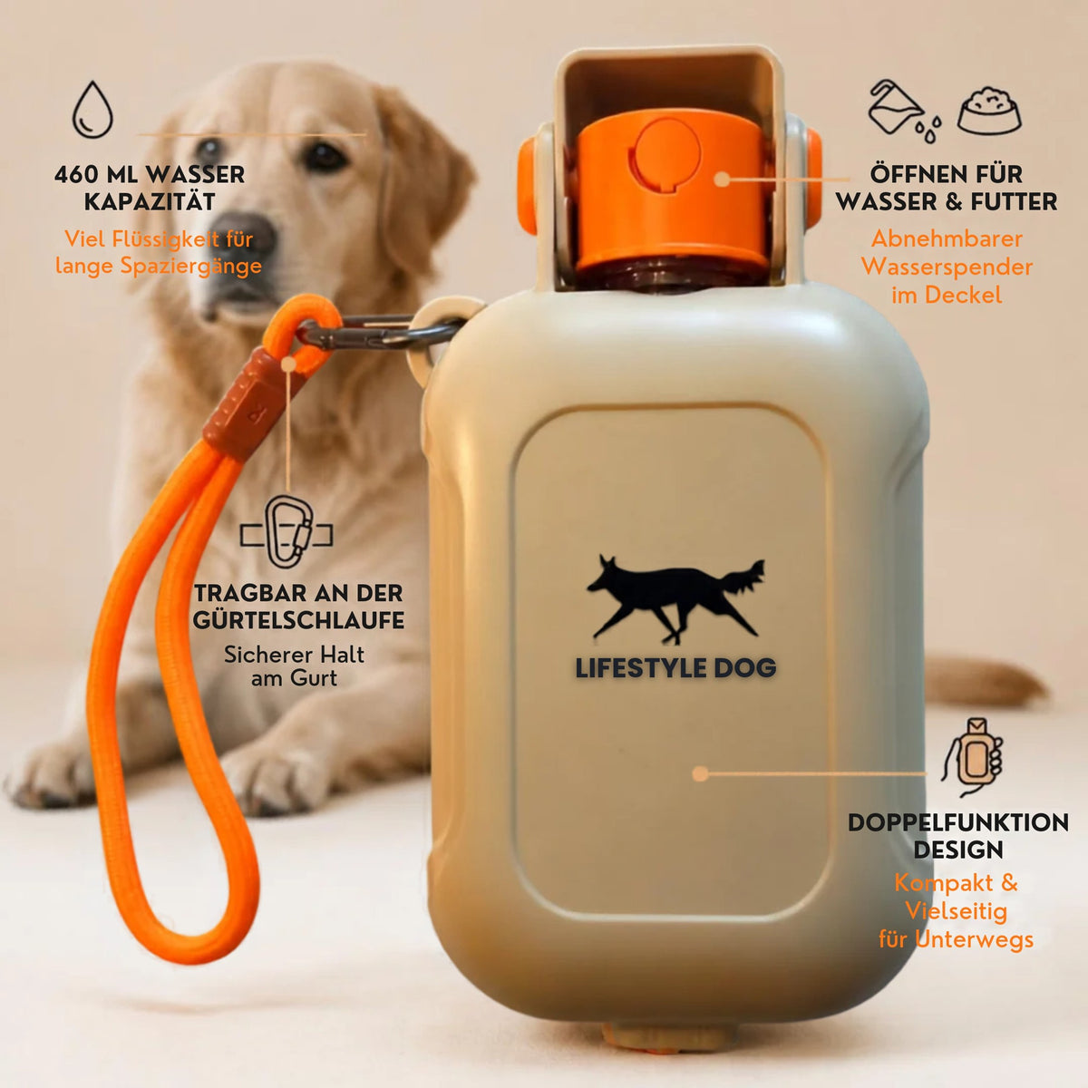 Tragbare 2-in-1 Hunde-Wasserflasche mit Faltnapf