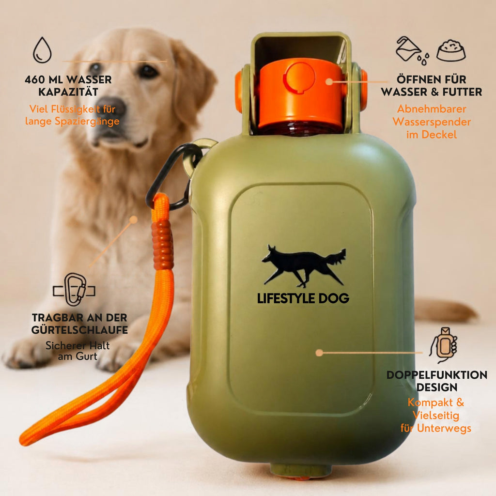 Tragbare 2-in-1 Hunde-Wasserflasche mit Faltnapf