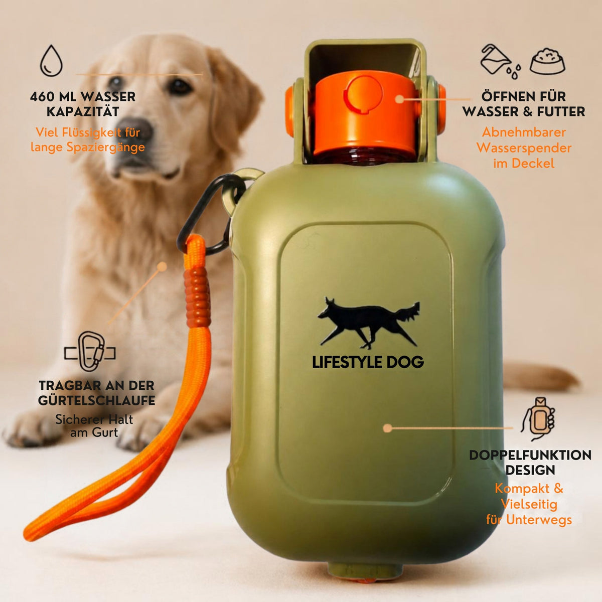 Tragbare 2-in-1 Hunde-Wasserflasche mit Faltnapf