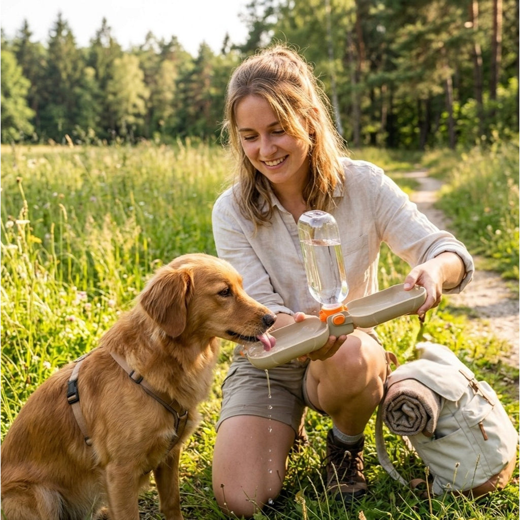 Tragbare 2-in-1 Hunde-Wasserflasche mit Faltnapf