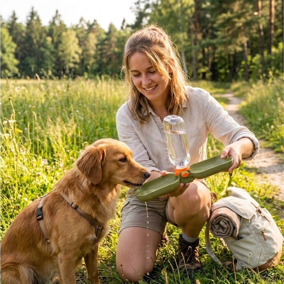 Tragbare 2-in-1 Hunde-Wasserflasche mit Faltnapf