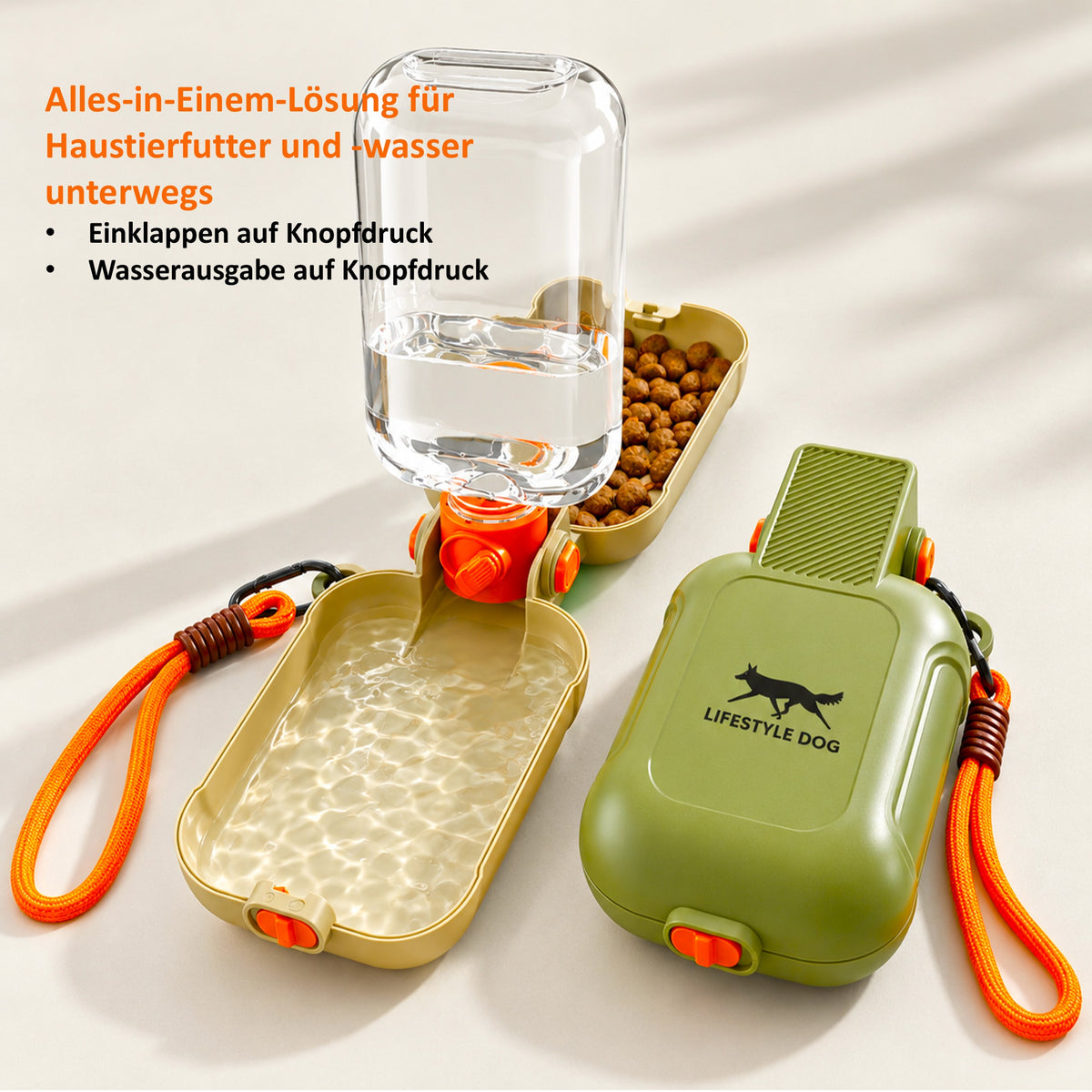Tragbare 2-in-1 Hunde-Wasserflasche mit Faltnapf